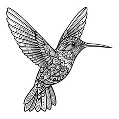 Detailed zentangle hummingbird artwork line drawing insectivore bird flying majestic winged creature art silhouette