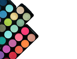Set of eyeshadows palette, closeup isolated on white background.