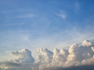 Beautiful view of blue sky with clouds at in the afternoon. Partly cloudy.Background cloud summer. Cloud in  summer season. Sky blue beautiful view for background.