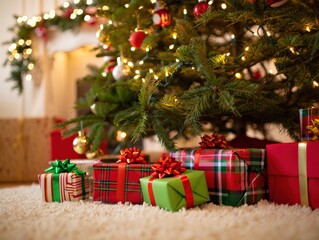 Christmas presents under decorated festive tree