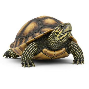 Detailed Studio Shot of a Terrapin Turtle on Clean White Background