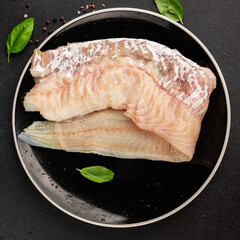 filet cod fish seafood common ling natural product tasty snack fresh delicious gourmet food background on the table rustic top view copy space pescetarian diet