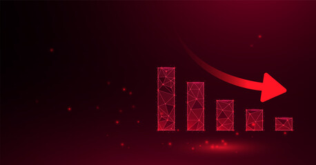 Business graph is falling down, bad finance, technology line graphic illustration, red background.