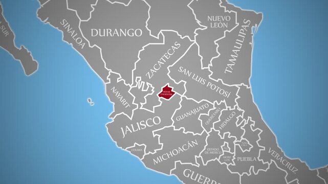 Aguascalientes 2D Map Mexico with State Borders and Outline