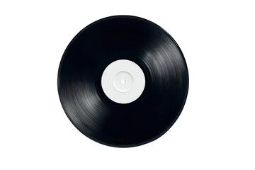 Obraz premium Black Vinyl Record with White Label on Transparent Background