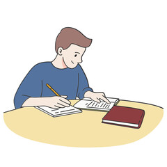 Young boy is studying