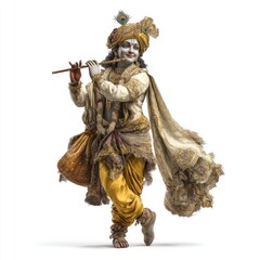 Obraz premium Krishna playing flute indian festival celebration art display bright studio dynamic view cultural essence