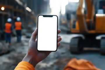 Smartphone mockup hand construction site background