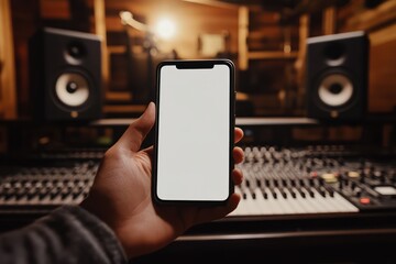 Smartphone mockup hand music studio background