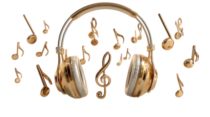 Elegant Gold Headphones with Musical Notes