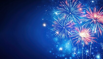 Celebrate One Year: The First Anniversary With Firework And Star On Blue Greeting Card And Poster. Joyful And Festive Design.
