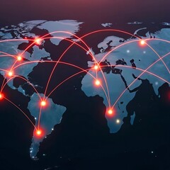 Global network connection over the world. Internet Photo Best New Concept of global business.World map with glowing lines on dark background. Network and communication concept. 3D Rendering	