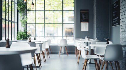 Fototapeta premium Empty restaurant interior daylight