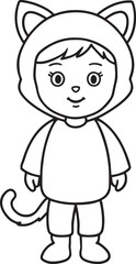 Cartoon Child in Cat Costume Coloring Page