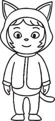 Child in Cat Costume, Outline Illustration