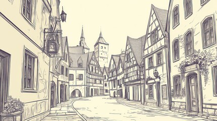 Old town street drawing
