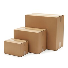 A stack of three corrugated cardboard boxes of varying sizes arranged on a white background