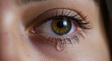 A tear falls from a human eye.