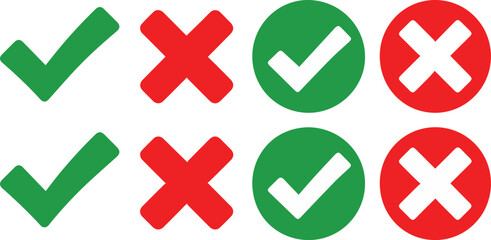 Obraz premium Vector art of check marks and crosses for positive or negative