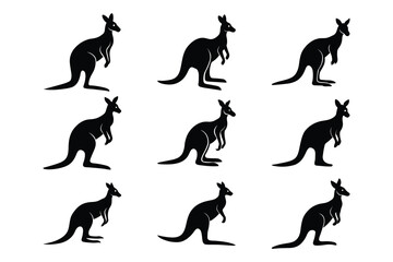 Kangaroo Silhouette Vector Set Wildlife Australian Animal Collection