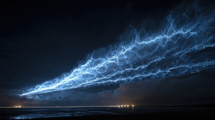 Ethereal neutrino trails painting fractal illuminations across the night sky.