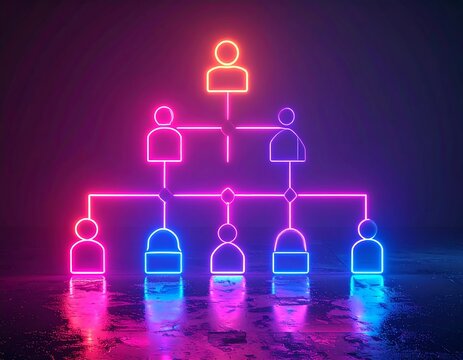 Neon organizational chart on a reflective surface - Powered by Adobe