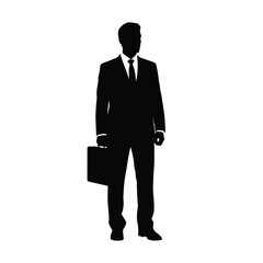 Silhouette of a professional businessman standing holding a briefcase ready for business silhouette
