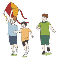 Happy boys playing a kite