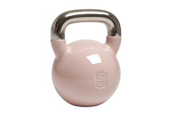 Pink kettlebell weight eight with metallic handle isolated on a transparent background