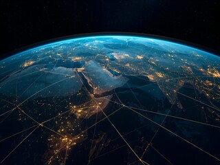 Obraz premium Glowing earth at night from space revealing city lights and continents