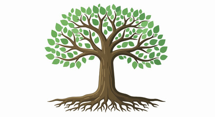 Fototapeta premium Tree of Life with Roots and Leaves Vector, Green Summer Tree Graphic Illustration, Nature and Ecology Symbol Isolated.