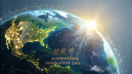 Fototapeta premium International Translation Day, Glowing 3D Earth Global Concept.