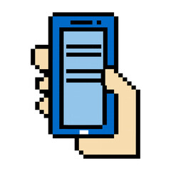 Pixel Hand Holding Blue Phone