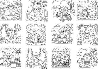 Energetic Monkeys Participating in Outdoor Games and Celebrations primate jungle