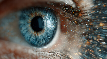 Blur is a concept that represents the future of technology in the field of cyber security with a background of blue eye and an abstract representation of high speed digital internet It show