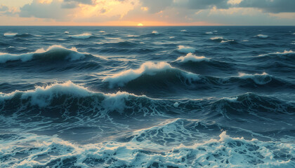 An endless emotional ocean—waves of golden joy leap like radiant arcs, indigo sorrow sinks as heavy trenches, silence glows as translucent silver tides. 