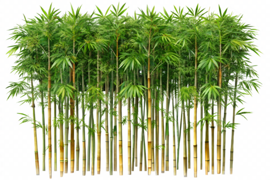 Lush bamboo grove with vibrant green leaves on transparent background