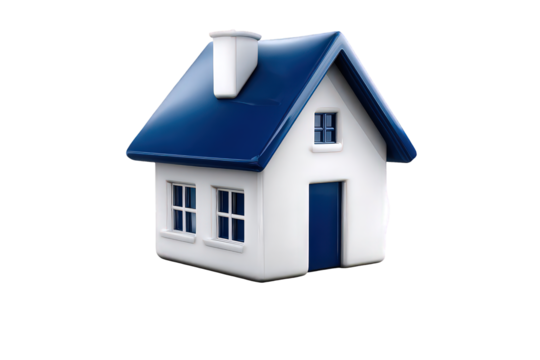 White House with Blue Roof and Chimney on Transparent Background - Powered by Adobe