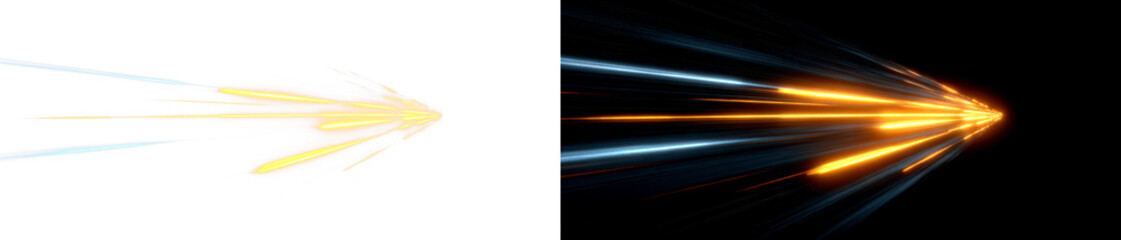 Obraz premium Glowing Light Streaks at Night in Motion with Speed Effect Display on Transparent and Black Background, cutout, png