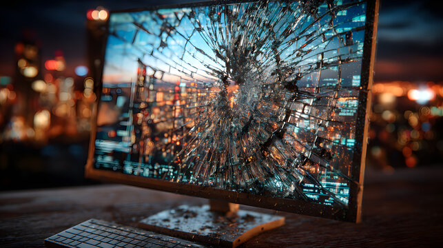 Computer Screen With a Crack, data leak concept background
