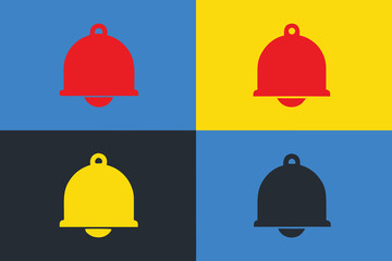 Fototapeta premium Four Bell Icons in Red Yellow Blue and Black on Contrasting Backgrounds