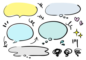 手書きの吹き出しと漫符のあしらいセット