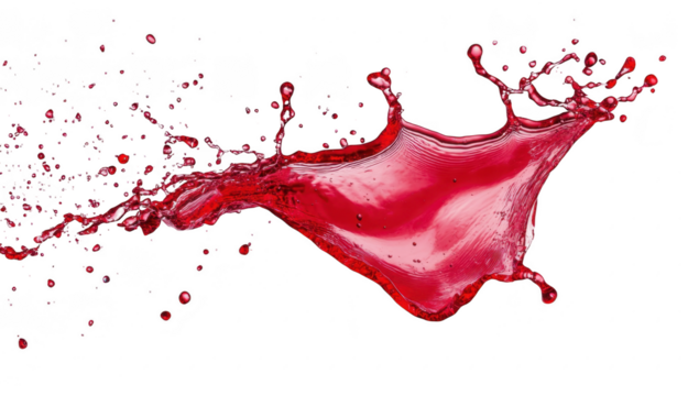 A splash of red liquid artistically captured against a white background. dynamic movement and fluidity. ideal for use in creative projects or food-related themes