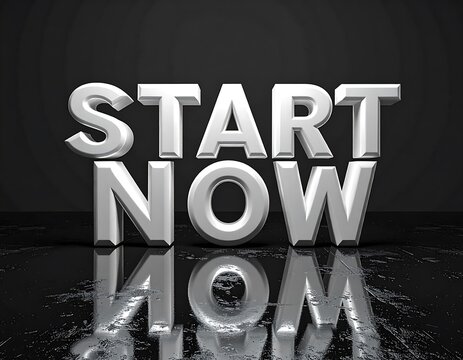 Motivational 3D text on dark reflective surface