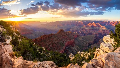 Grand Canyon at Sunset with Dramatic Landscape, Arizona, and USA.