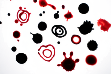 Collection of black and red ink stains isolated on white background