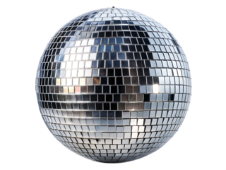 Silver disco ball with a black border isolated on white background ,PNG. AI Generated
