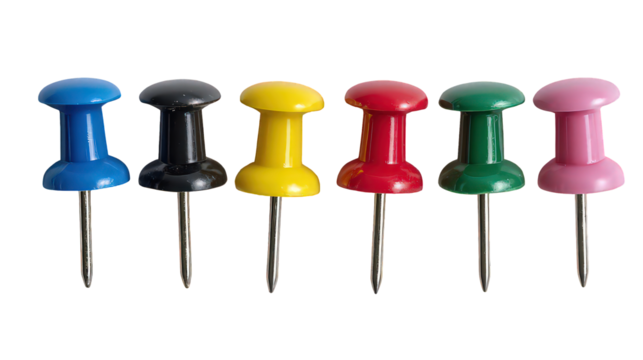 Colorful Thumbtacks on Black Background - Powered by Adobe