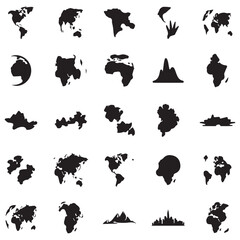&ldquo;World Map Silhouette Icon Set Vector Globe Continent Shapes&rdquo;