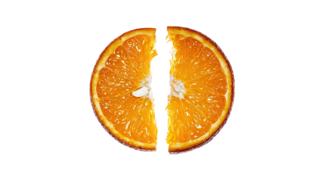 Glittery Orange Slice Divided on Black Background